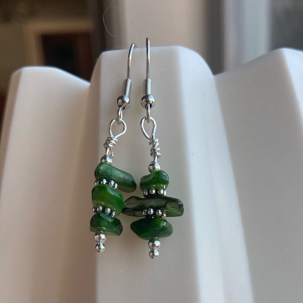 Green Natural Stone Beaded Earrings
